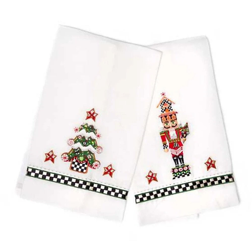Mackenzie Childs Nutcracker & Tree Guest Towels Set of 2 Christmas Holiday Decor